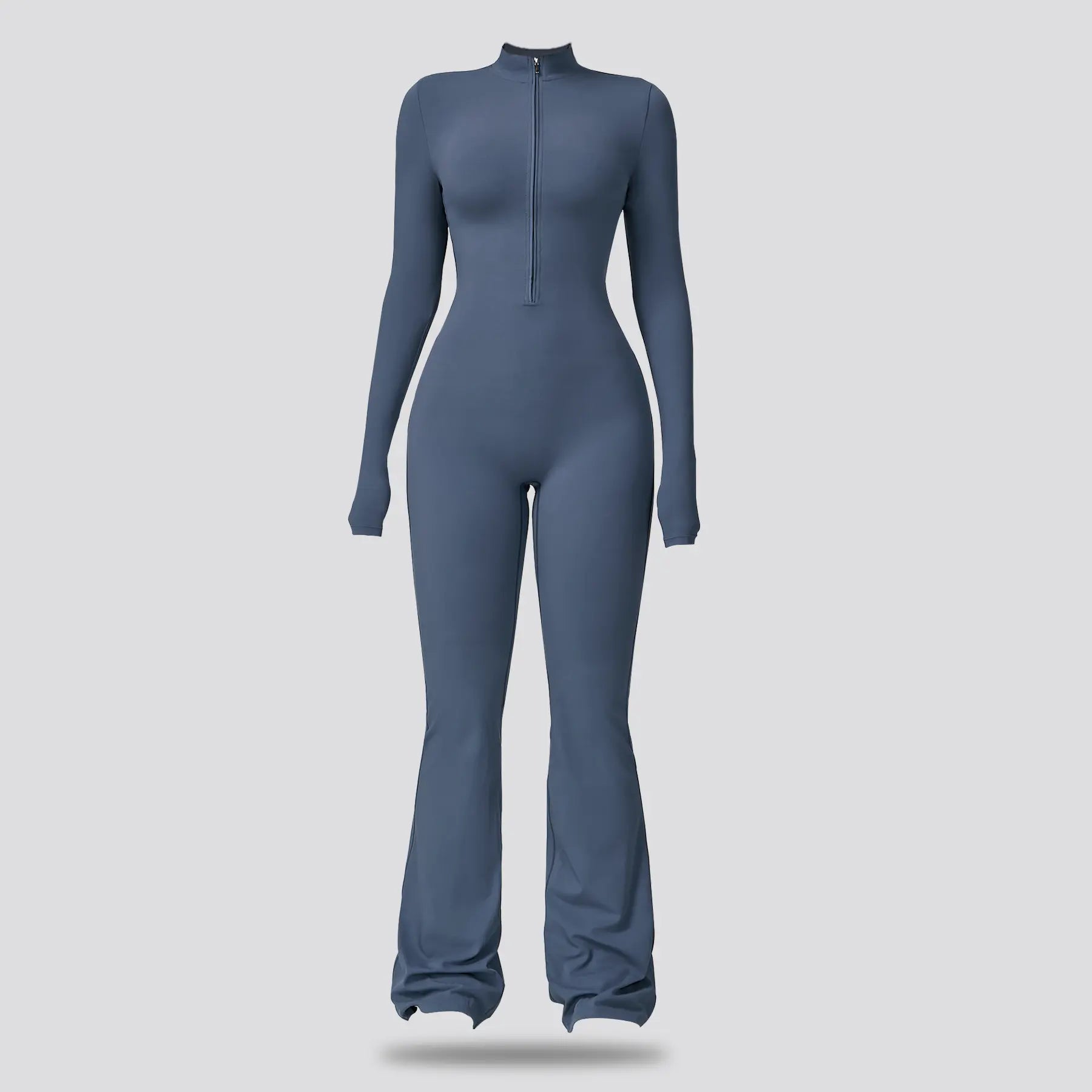 Women's Long Sleeve Flared Sports Jumpsuit - Zipper Activewear