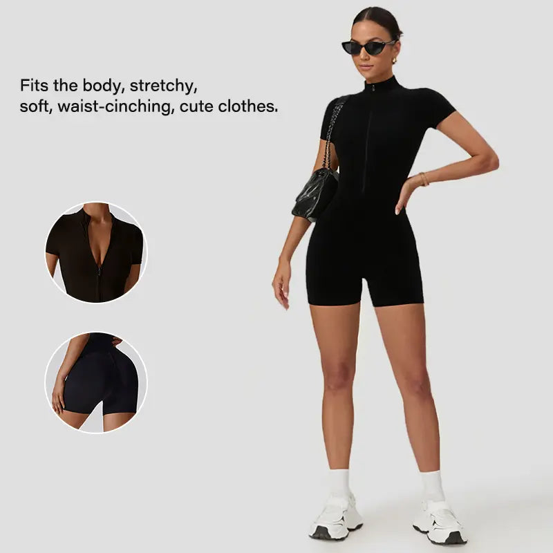 Women's High Elastic Sports Jumpsuit - V-neck Design
