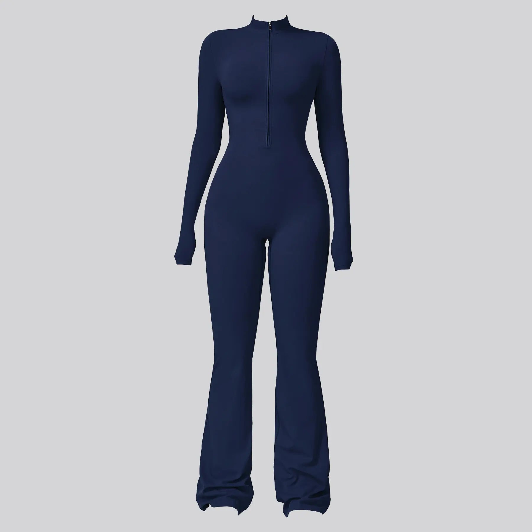 Women's Long Sleeve Flared Sports Jumpsuit - Zipper Activewear