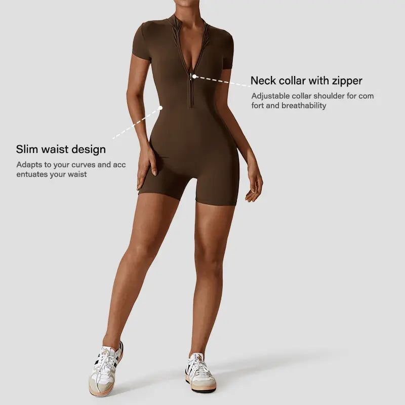 Women's High Elastic Sports Jumpsuit - V-neck Design